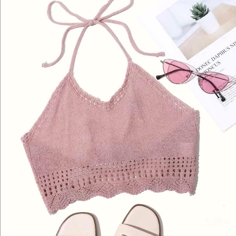 Crisscross knot back halter knit top